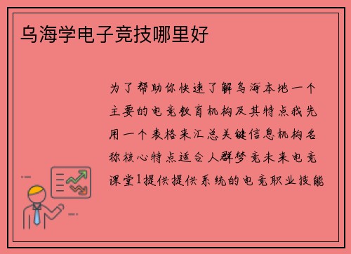 乌海学电子竞技哪里好